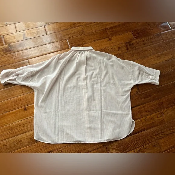 Weekend Max Mara Shirt Button Down Striped White and Light Pink Size 10 - Picture 13 of 15